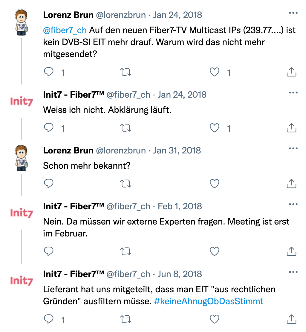 @fiber7_ch (8 Jun 2018): Lieferant hat uns mitgeteilt, dass man EIT "aus rechtlichen Gründen" ausfiltern müsse. #keineAhnugObDasStimmt
