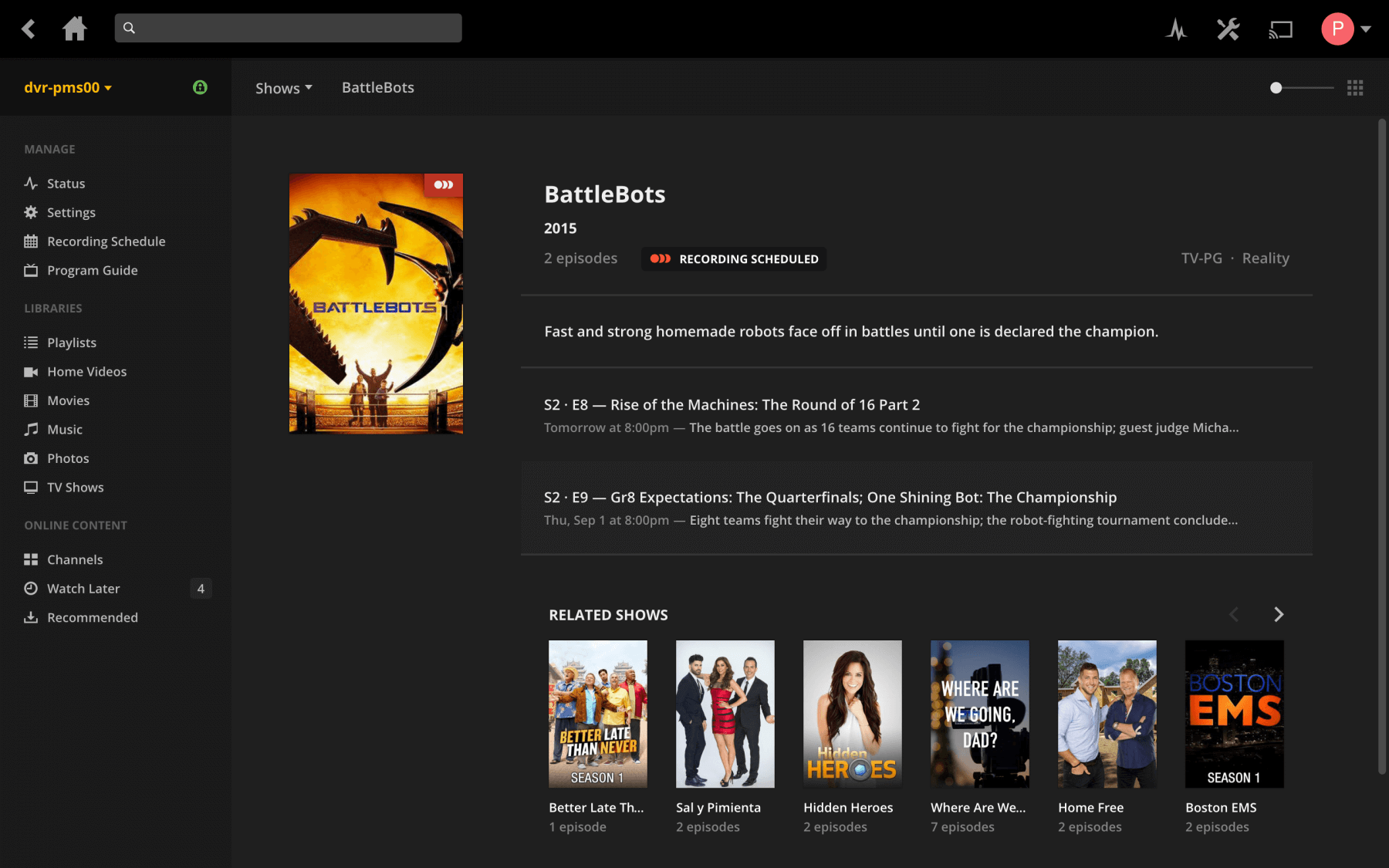 Plex DVR Screenshot