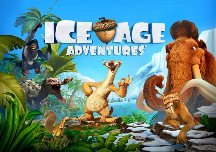 Ice Age Adventures key art showing Sid, Manny, Diego and other characters